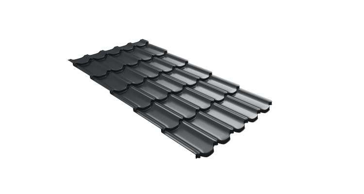 Металлочерепица  квинта плюс Grand Line c 3D резом 0,5 PurLite Matt RAL 7016 антрацитово-серый