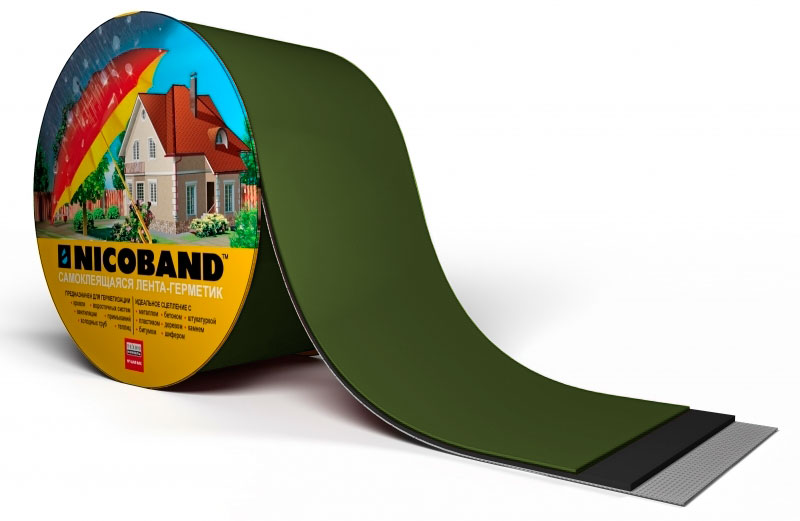 Лента герметизирующая Технониколь Nicoband самоклеящаяся 3мх7.5см, зеленая